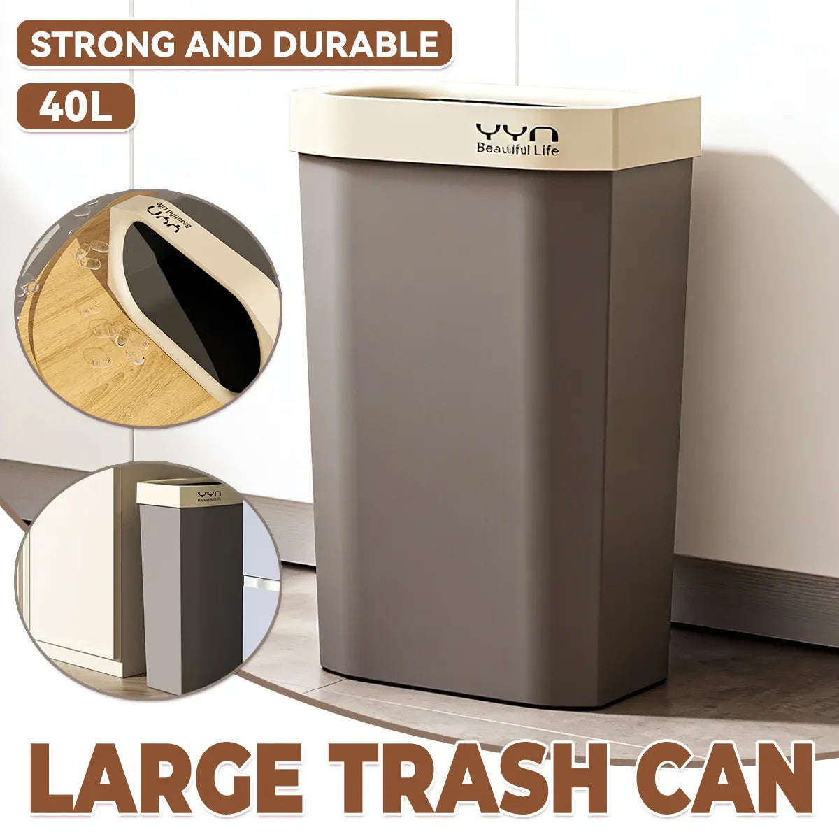 40L Large Capacity Garbage Bin Trash Can Kitchen Bathroom Bin Waste Bin Durable